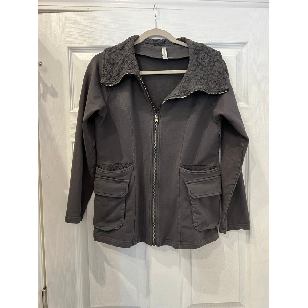 MUR MUR Full Zip Jacket Cotton Spandex Lace Collar Gray Whimsigoth Lagenlook S